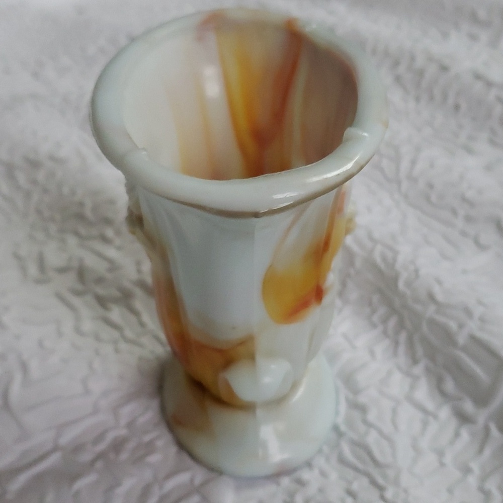 Small Akro Agate Lily Vase White and Orange Slag Depression Glass - Picture 6 of 16